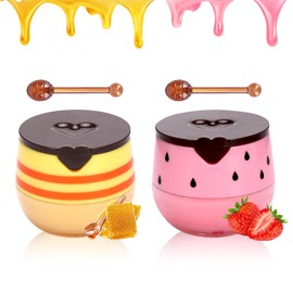 2PCS Honey & Strawberry Bee Lip Balm,Moisturizing Lip Sleeping Mask