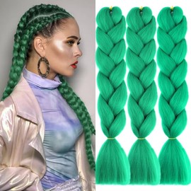 Dark Green Synthetic Hair for Braiding, 24 Inches, 3 Packs, Easy Jumbo Braid, Pre-Stretched Extensions, Hair for Braiding, Braids, Braids Extensions
