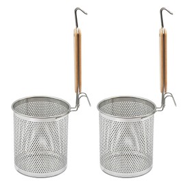 Stainless Steel Pasta Strainer, 2pcs Micro-Perforated Food Dumpling Noodle Strainer with Wood Handle Straining Noodles Pasta Baskets