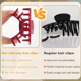 3 PCS Silicone Flexible Hair Claw Clips for Women Soft Bendable Claw Clip Scalp-Safe Soft Cloud Hairclip for Thin and Thick（Black + Red + Brown）