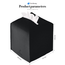 Tissue Box Cover, Jeethemy Square PU Leather Tissue Box Holder, Modern Tissue Case Facial Paper Organizer Dispenser，5X5X5'',Double Black