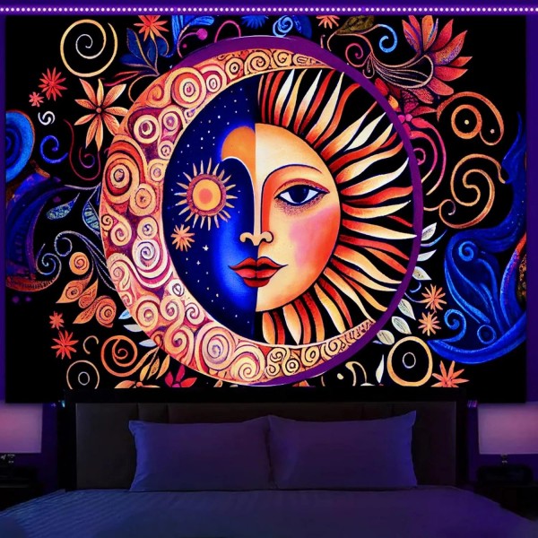 Manicer Blacklight UV Reactive Tapestry Trippy Neon Wall Hanging Glow