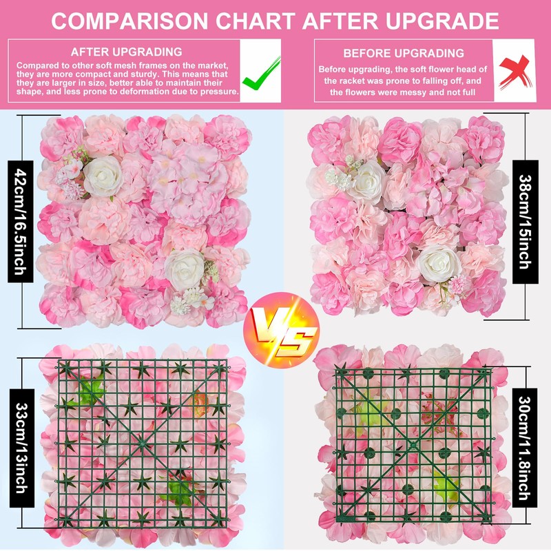 RIDDSEE Flowers Wall Backdrop 6PCS 16.5x16.5 Inch Floral Wall Panel
