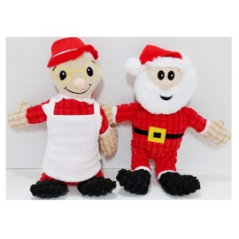 Set of 2 Santa and Mrs Claus Christmas Festive Holiday Plush Dog Pet Toys with Squeaker