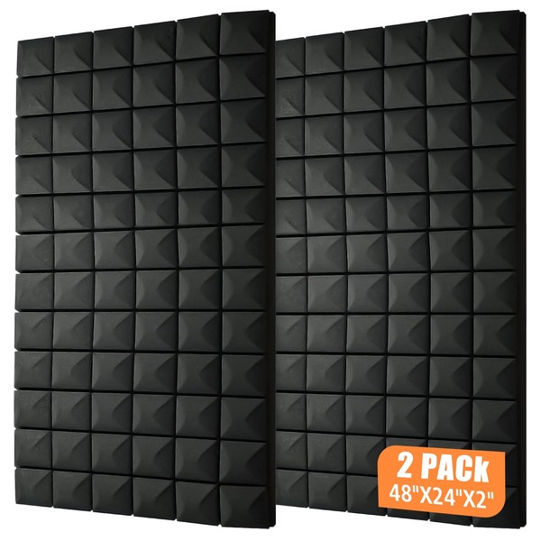 HUIDNAI 2 Pack Acoustic Foam Panels 48"x24"x2" Soundproofing Noise Cancelling