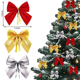CHANJIF Christmas Tree Wreath Decoration Bowknot 36pcs Red Gold Silver Ornaments Ribbon Mini Gift Wrapping Decoration Christmas Tree Hanging Decoration