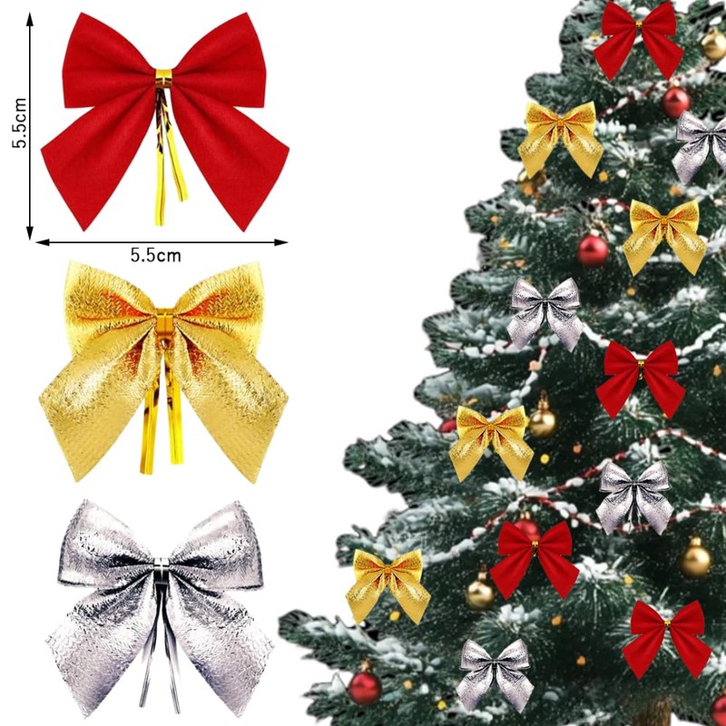 CHANJIF Christmas Tree Wreath Decoration Bowknot 36pcs Red Gold Silver
