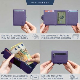 VON HEESEN Slim Wallet with RFID Protection - Men’s and Women’s Mini Wallet - Credit Card Holder, Money clip, card case - Small Wallet, Violet