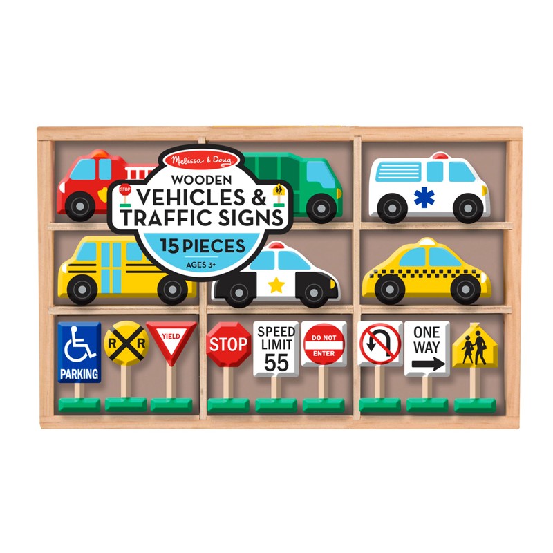 Melissa & Doug Wooden Vehicles and Traffic Signs with 6