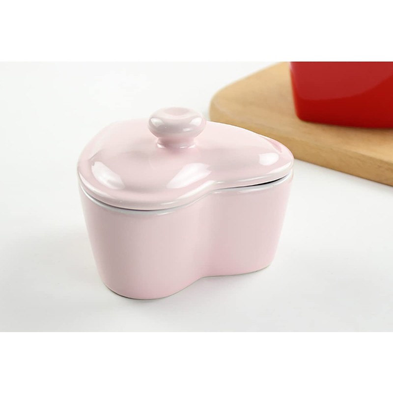 SOCOSY Heart-Shaped Ceramic Dessert Bowl with Lid Pudding Small Salad