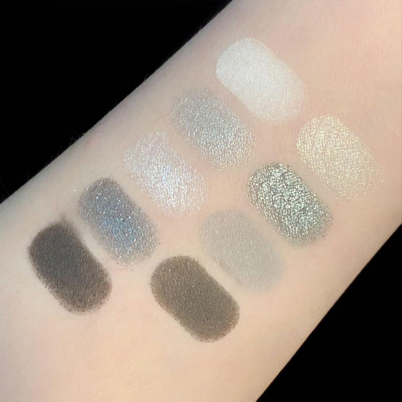 Erinde Black Smokey Gray Silver Eyeshadow Palette, 9 Colors Matte