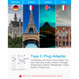 3 Pack European Travel Plug Adapter, One Beat International Power Plug Adapter with 3 Outlets 3 USB Ports(2 USB C), Type C Adapter Travel Essentials for US to Most Europe EU Italy France Germany Spain