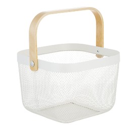 Simplify Basket, Perfect for Groceries, Durable, Multi-Purpose Shower Caddy Mesh Tote with Bamboo Handle in White