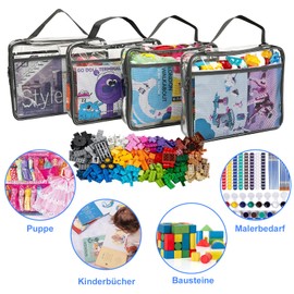 4 PVC Storage Bags for Toys Toilet Bags with Zip Mesh Side Pockets for Bath Toy Puzzle, Building Blocks (XL: 10.4 x 3 x 13.3 inches)