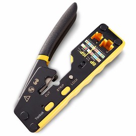 Yankok [6088 Pass Through Crimper] for RJ45 Pass-thru and RJ45 RJ12 RJ11 8P 6P Regular Network Connectors Crimp Strip Cut CAT5 CAT6 CAT7 Unshielded and Shielded Cables (Built-in Pass Thru Blade)
