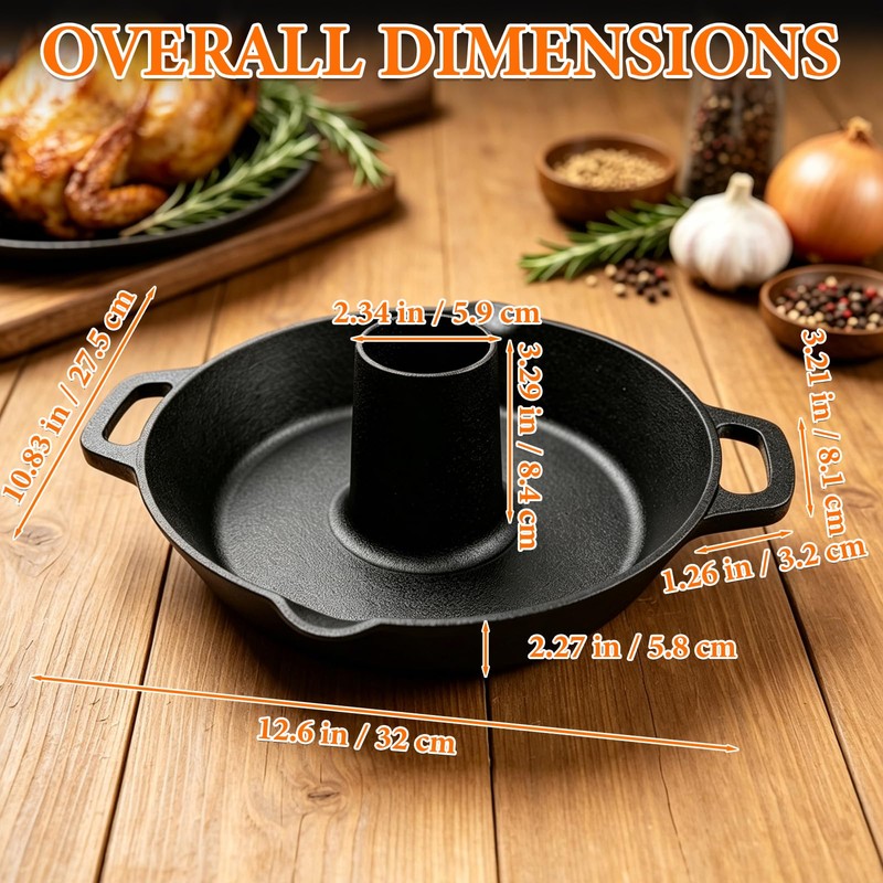 Vertical Cast Iron Chicken Roaster with Drip Pan for Juicy