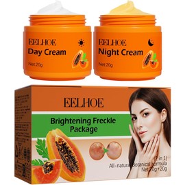 Brightening Freckle Cream Set – Papaya & Aloe Infused Day and Night Cream with Niacinamide, Vitamin C, Arbutin – Fade Dark Spots, Improve Skin Tone, Hydrating Face Cream Duo