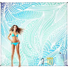 AISPARKY Beach Blanket Waterproof Sandproof Lightweight Durable Compact Sand Free Beach Mat 108”x 120” for 1-8 Adults for Festival Travel Camping Picnic Blanket (L GCBlue-Ripple)