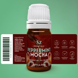 Sz Essentials - Peppermint Mocha Essential Oils Blend for Diffuser 100% Pure, Essential Undiluted Oil - Extracted from Peppermint, Coffee, Cocoa with Vanilla Overtones - Plant Based - 0.17 Fl Oz (5ml)