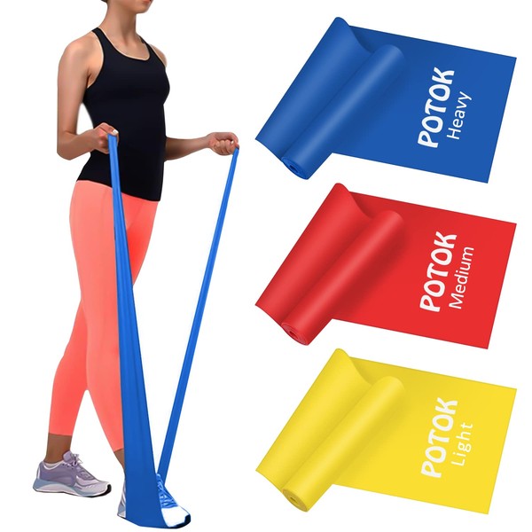 POTOK Resistance Bands Set, 3 Pack Latex Exercise Bands with Different Strengths,Elastic Bands for Upper & Lower Body & Core Exercise, Physical Therapy, Lower Pilates, Home Workouts, Rehab