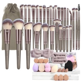 MAANGE Brochas de Maquillaje 51 Piece Set de Brochas para Maquillaje Multifuncional Kabuki Sintético Rubor Polvo Base Juego de Brochas para Viajes y U