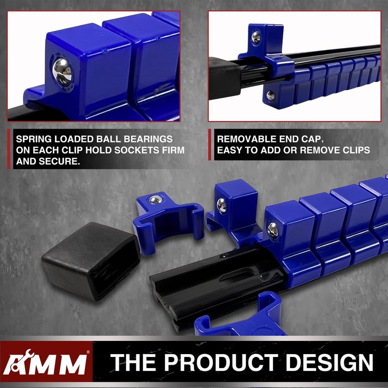 AMM 18-Piece Socket Organizer, 1/2 inch, 3/8 inch and 1/4