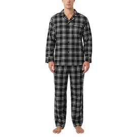 LAPASA Men's Pajama Set 100% Cotton Flannel Top Long Sleeve & Bottom Pants Plaid Sleepwear PJ Sleepwear Lounge Comfy Button-Down M95 Medium (Flannel Set) Black&white Plaid