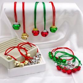 yfstyle Christmas Bell Necklaces and Bracelet Set Adjustable Christmas Bell Bracelet Red Green Jingle Bell Necklaces Bell Ornaments for Party-10pcs