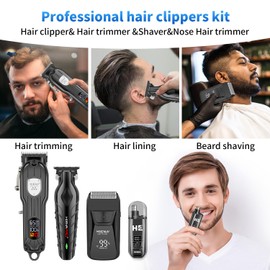 HIENA PRO Professional Cordless Hair Clipper for Men, Electric Foil Shavers and Beard Trimmers, Ear, Nose Hair Trimmer Set, Rechargeable Barber Kit and Hair Cutting Set, Facial Grooming Kit