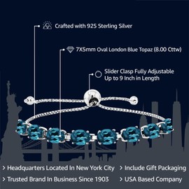Gem Stone King - Pulsera de tenis de 8 piedras de nacimiento ovaladas de 7 x 5 mm para mujer, plata de ley 925, pulsera de bollo, totalmente ajustable hasta 9 pulgadas, fácil de poner y quitar, Una