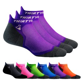 Thirty48 Calcetines deportivos ultraligeros para correr para hombres y mujeres con puntera sin costuras, absorbe la humedad, acolchado, 3 pares: morado/gris., Pequeño