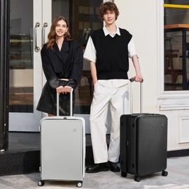 mixi 20 Inch Expandable Carry On Luggage PC Hard Shell Suitcase Top Opening Rolling Travel Suitcases with Spinner Wheels & TSA Lock, Black