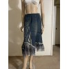 West 36th Blue Denim Beaded Embroidery Lace Boho Asymmetric Zip