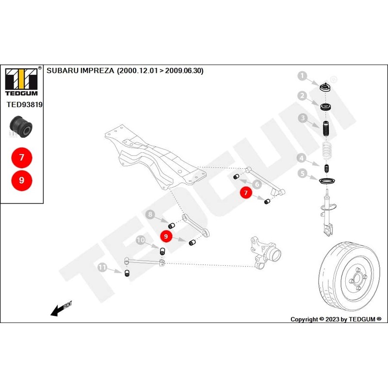 TEDGUM Rear, front, rear, outside, inner bearing bushing, suspension arm