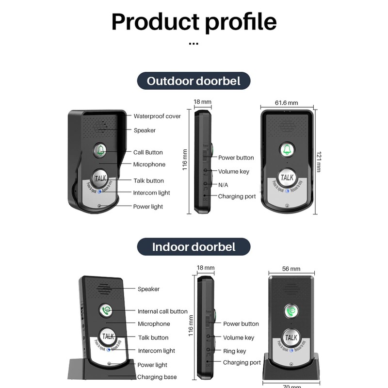 Intercoms Wireless for Home, 1500 Meters 2 Charging Methods Wireless
