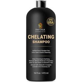 INFINA ESSENTIALS- Champú quelante para agua dura con Chelactik-3 y aceite de romero: champú desintoxicante de metales que protege el color para el cabello