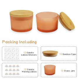 YZEROBAMB 12 Pack 4 OZ Thick Heat-Resistant Glass Candle Jars with Bamboo Airtight Lids, Empty Storage Container DIY Candle Making Jar, Labels, Gifts, Frosted Powder