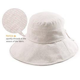 Comhats Ladies Bucket Sun Hats Women UPF 50 Foldable Wide Brim Summer UV Hat Packable Outdoor Gardening Sunhat with Chin Strap Bowknot Beige Large