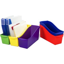 Storex Interlocking Book Bins, 5 1/3 W x 14 1/3 L x 7 H, 5 Color Set, Plastic (70105U06C)