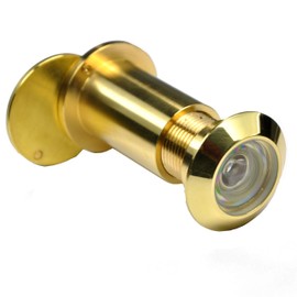 Door viewer brass with privacy screen, drill hole, diameter 27 mm, spy for door leaves, wide angle door viewer, 200° for 40-70 mm front door, high-quality real glass lens (polished brass)