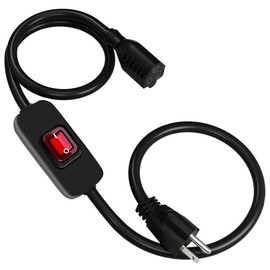 Heavy Duty Indoor/Outdoor Extension Cord Use, 6.56 FT Black Extension Cord with LED Light Switch On/Off, 1250W SJTW 18AWG 10A 125V AC,3 Prong Power Cord, UL Listed