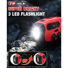 Emgykit 086S Hand Crank Emergency Radio - 2000mAh/7400mWh AM/FM/NOAA Solar Hand Crank Emergency Radio with 3 LED Flashlight, SOS Function for Emergencies, Camping - Red