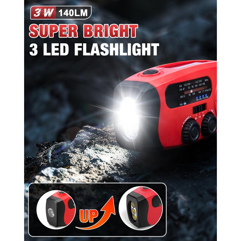 Emgykit 086S Hand Crank Emergency Radio - 2000mAh/7400mWh AM/FM/NOAA Solar