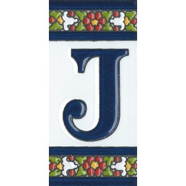 Spanish Floral Designed Ceramic Letter Tiles House Number Tiles and Frames (Letter J)
