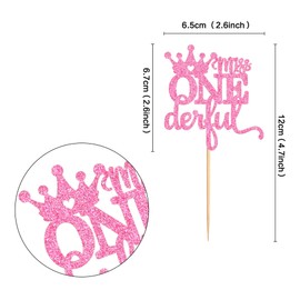 Ercadio - Paquete de 24 adornos para cupcakes con corona de purpurina rosa y corona de princesa, decoración de cupcakes para decoración de fiestas de baby shower