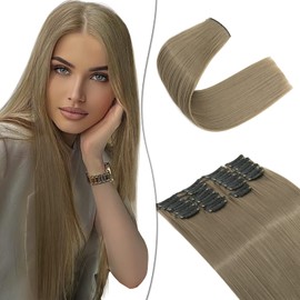 SEGO 12PCS Clip in Hair Extensions 22 Inch Long Straight Thick Hairpieces 180G Synthetic Fiber Hair For Women Full Head, Dark Brown & Ash Blonde