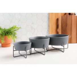 Waggo Simple Solid Dog Bowl and Dog Bowl Stand - Single Iron Stand with Single Ceramic Feeder or Water Bowl, Small or Large Dog Elevated Pet Feeder (Small, Dolphin)