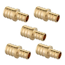 (Pack of 5) EFIELD Pex 1Inch x 3/4 Inch Reducing Coupling Barb Crimp Brass Fittings, ASTM F1807