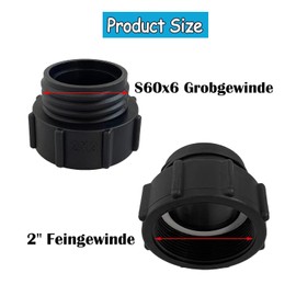 MEISO IBC Adaptor 2 Inch Fine Thread to S60 x 6 Coarse Thread, IBC Tank Adapter 2 Inch Internal Thread to S60 x 6 (60 mm) External Thread IBC Tank Accessories for IBC Tank Water Tank Water Tank Pack