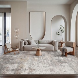 GENIMO Washable 8x10 Area Rugs for Living Room, Non Slip Modern Abstract Rug, Machine Washable Stain Resistant Low Pile Thin Soft Carpet for Bedroom, Dining, Office, Light Grey Brown